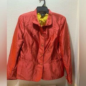 Nina Mclemore red yellow 100 % silk Blazer slit sleeves   Size 12